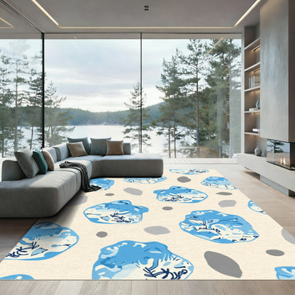 Abstract Blue Pebble Organic Composition Rug