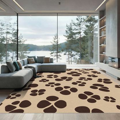 Brown Paw Prints on Beige Field Rug