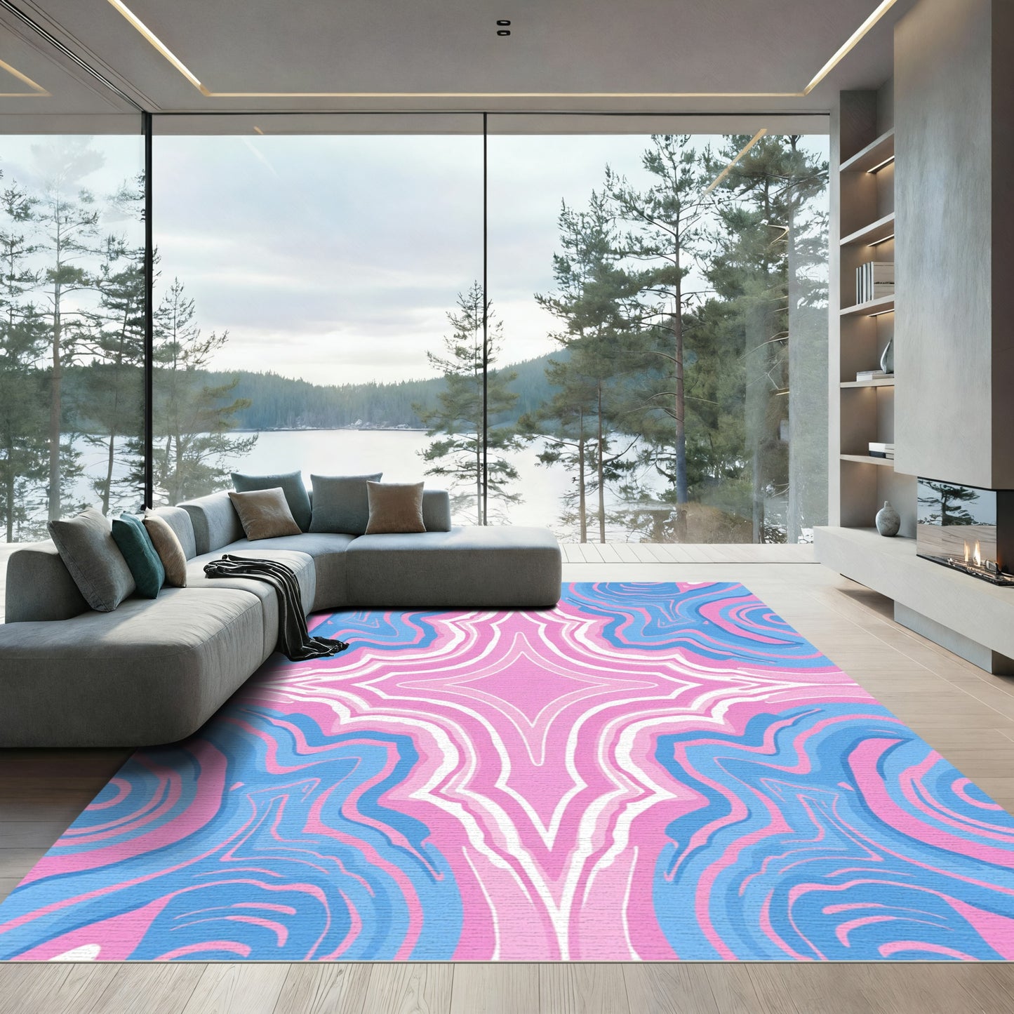 Serene Blue Pink Swirl Agate Rug