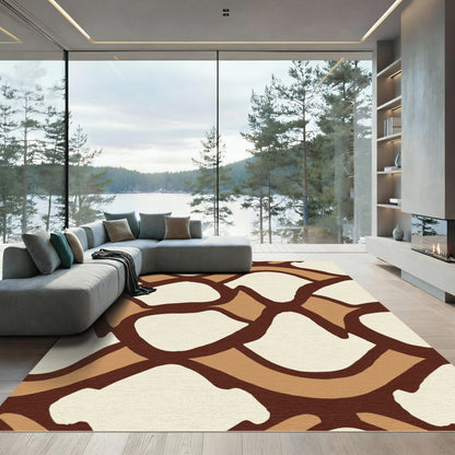Deep Brown Abstract Organic Diamond Rug