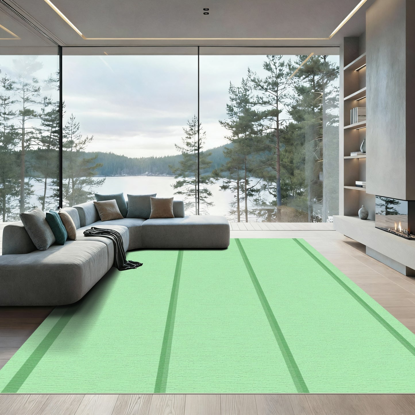 Soft Mint Green Vertical Stripe Rug