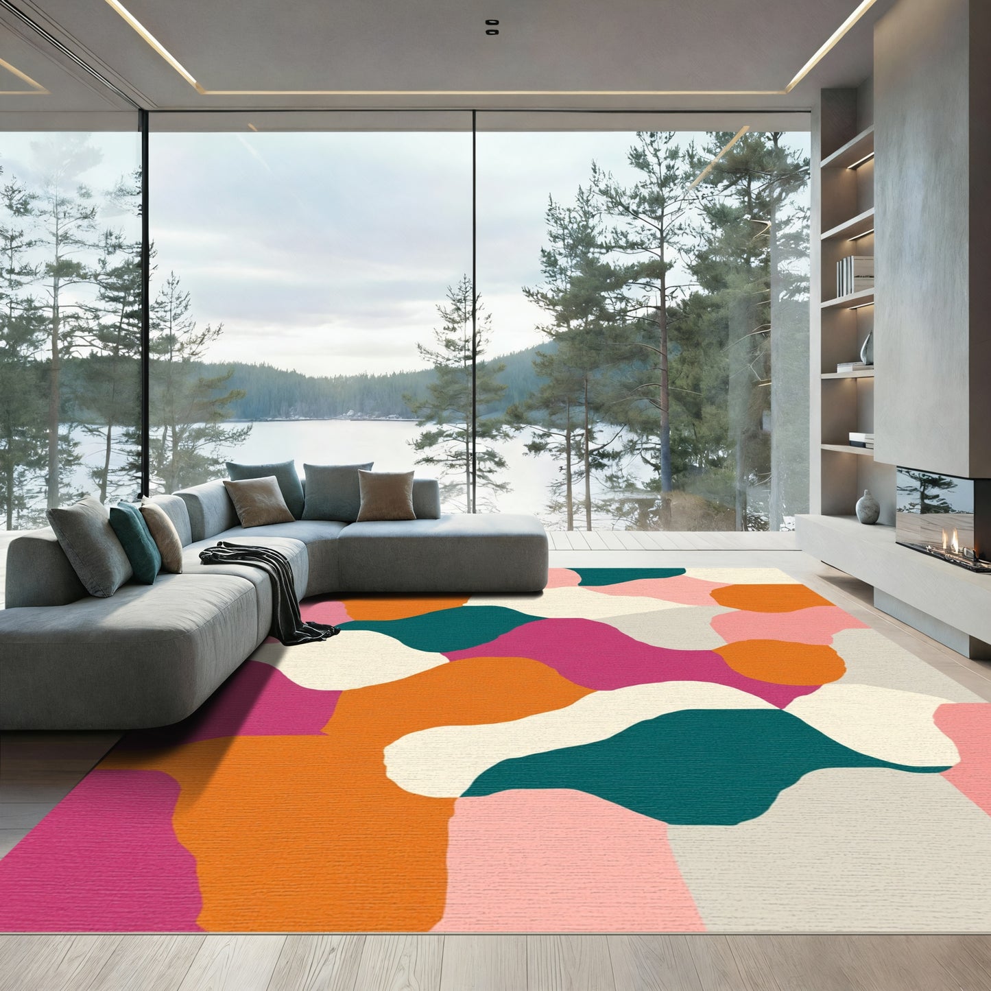 Melding Colorful Abstract Organic Shapes Rug