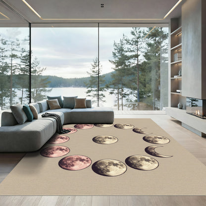 Celestial Phases Beige Lunar Circle Rug