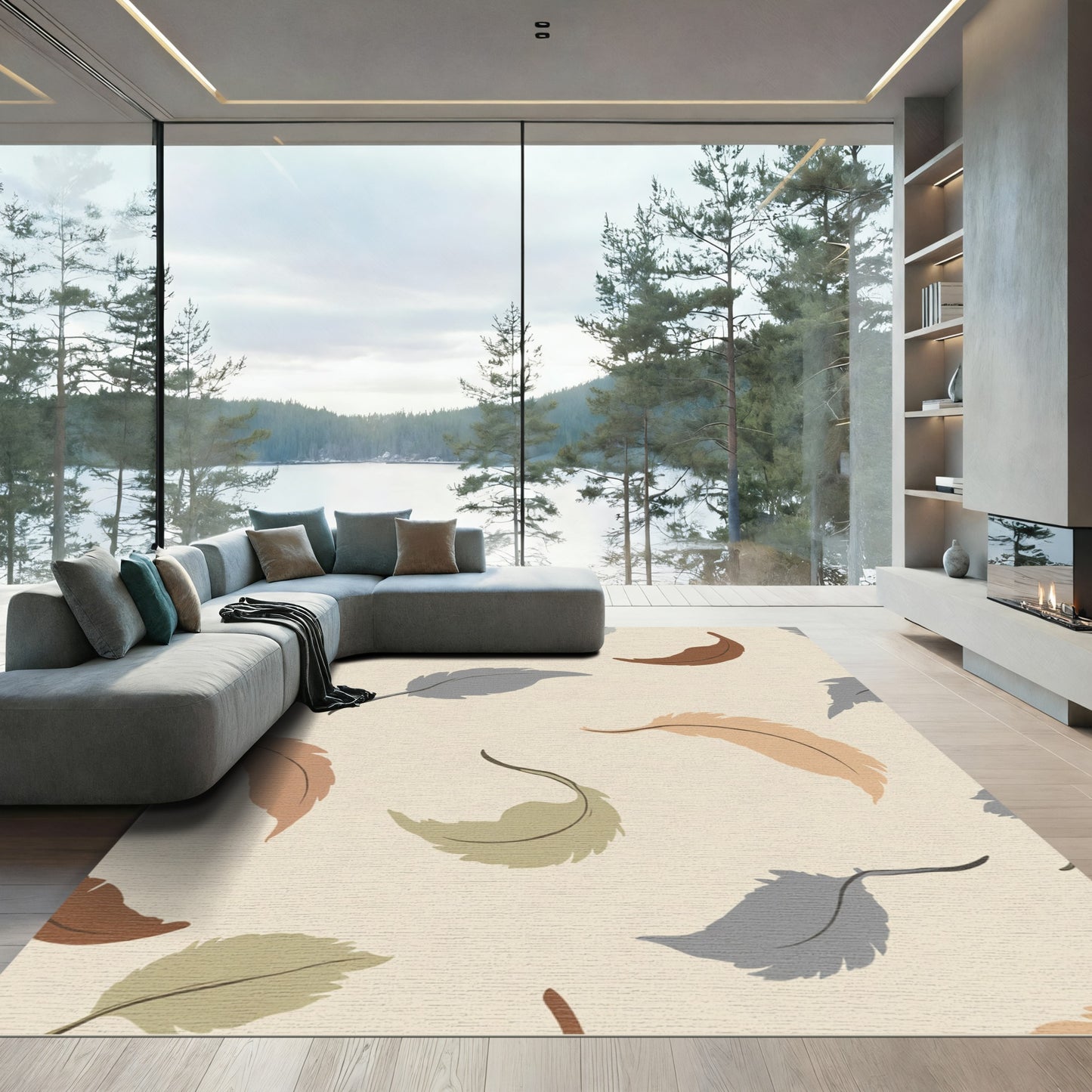 Earthy Tones Falling Feather Pattern Rug