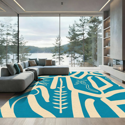Abstract Cream Botanical Animals Rug