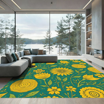 Golden Yellow Floral Garden Rug