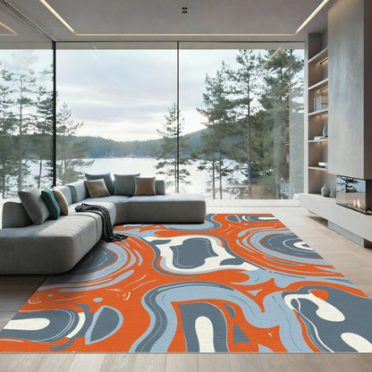 Retro Orange Blue Swirl Abstract Rug