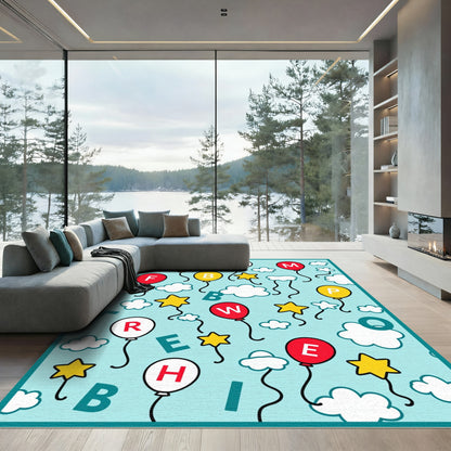 Alphabet Balloons Clouds Stars Red White Rug