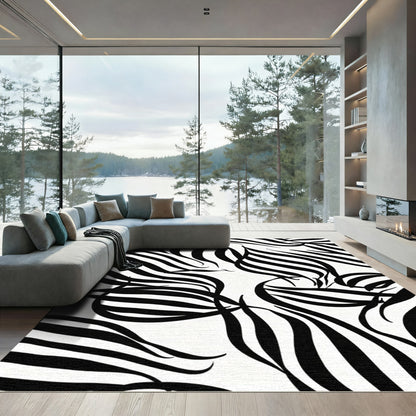 Organic Black White Zebra Stripes Rug
