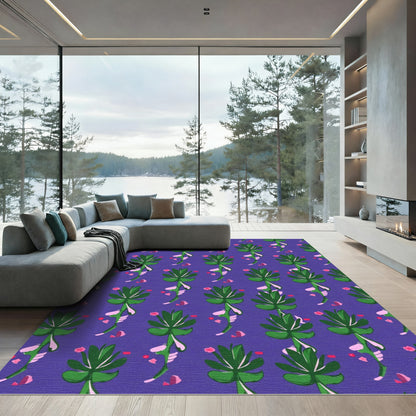 Purple Modern Green Leaf Vine Accents Rug