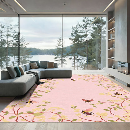 Whimsical Pink Butterfly and Bee Garden Rug