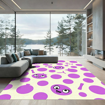 Playful Purple Polka Dot Characters Rug