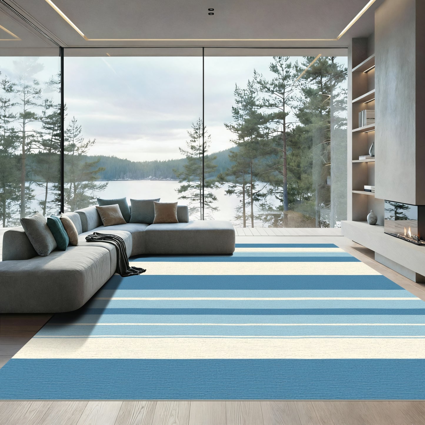 Coastal Blue Stripe Arrangement Rug