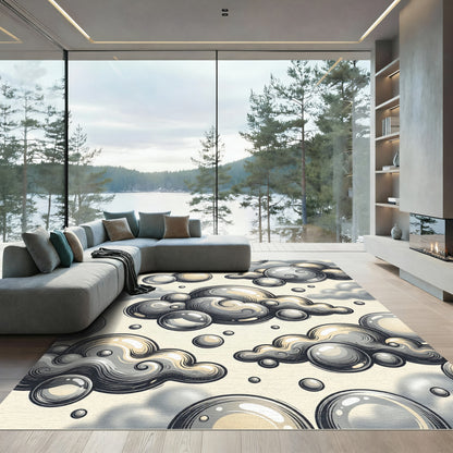 Whimsical Gray Bubbles and Clouds Rug