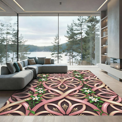 Rose Gold Intertwined Floral Vine Rug