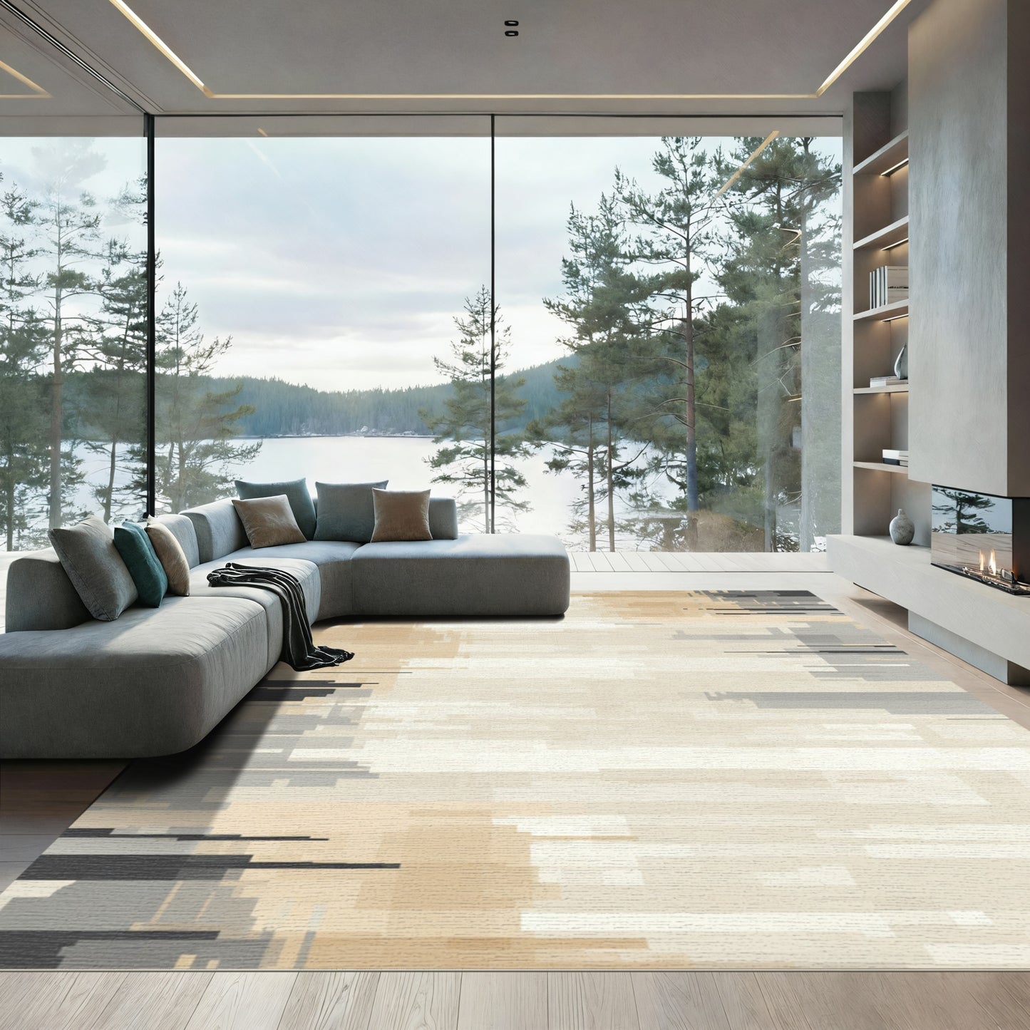 Neutral Textured Pixelated Horizontal Rug