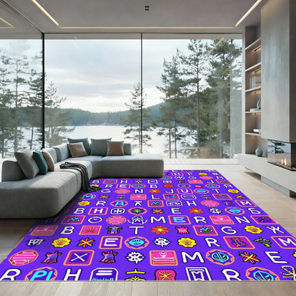 Vibrant Alphabet Icons Purple Field Rug