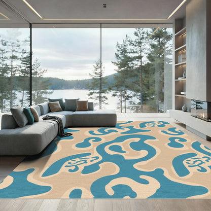 Organic Teal Beige Abstract Flow Rug