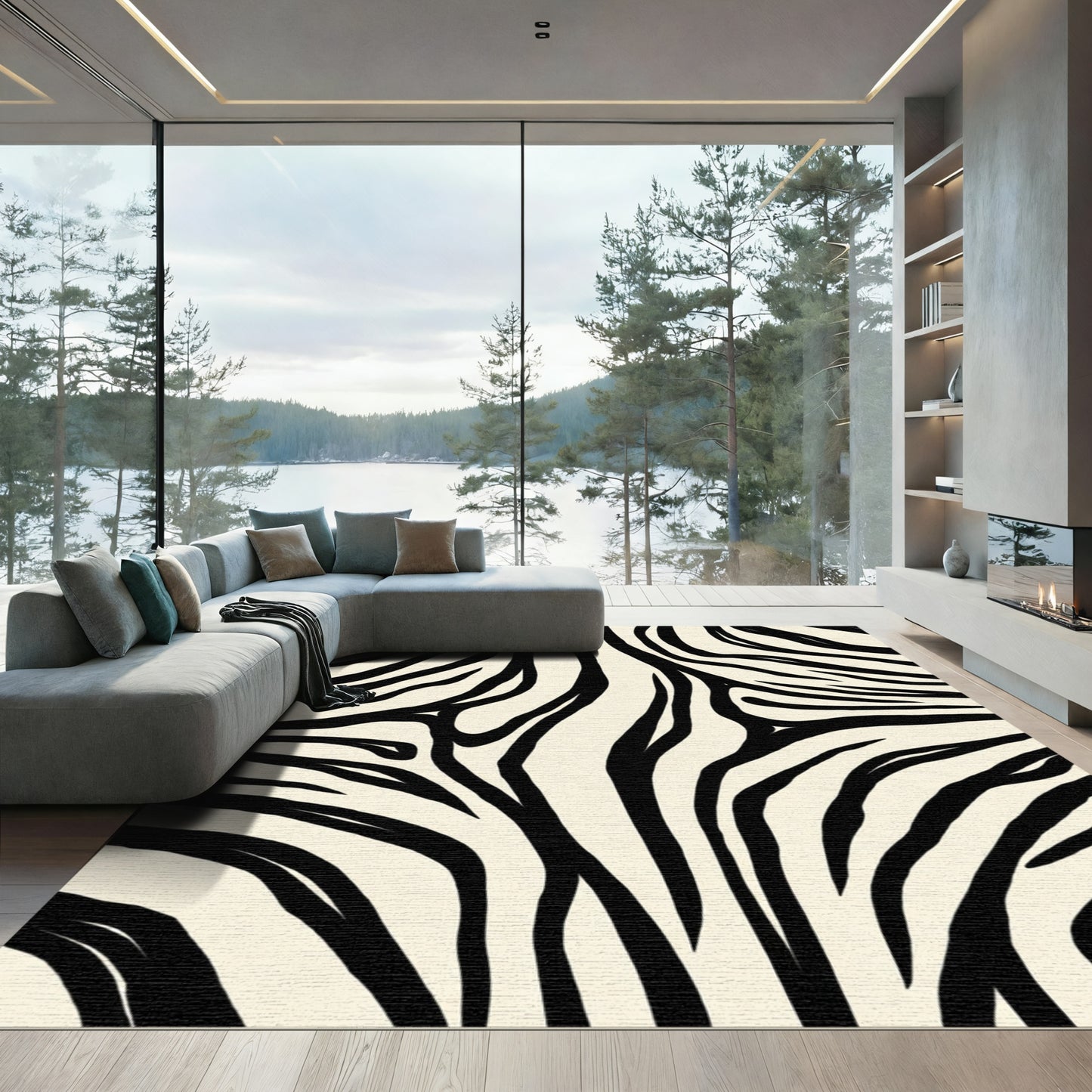 Cream Black Zebra Stripes Rug