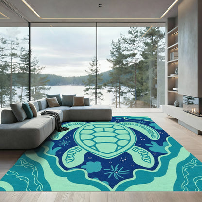 Aqua Turtle Ocean Waves Rug