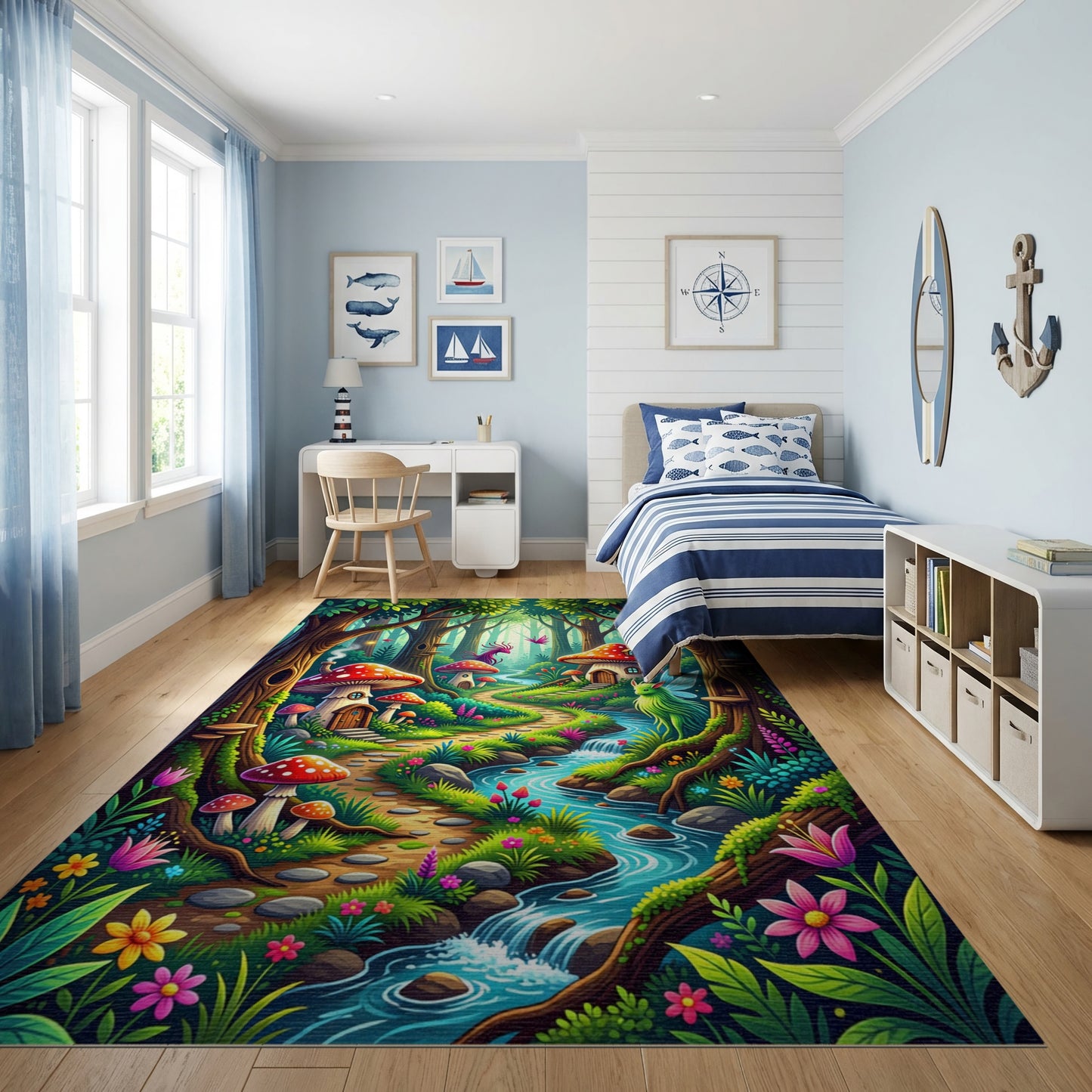 Whimsical Enchanted Mushroom Fairy Forest Rug