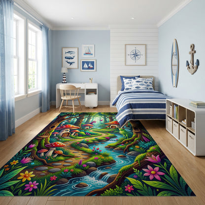 Whimsical Enchanted Mushroom Fairy Forest Rug