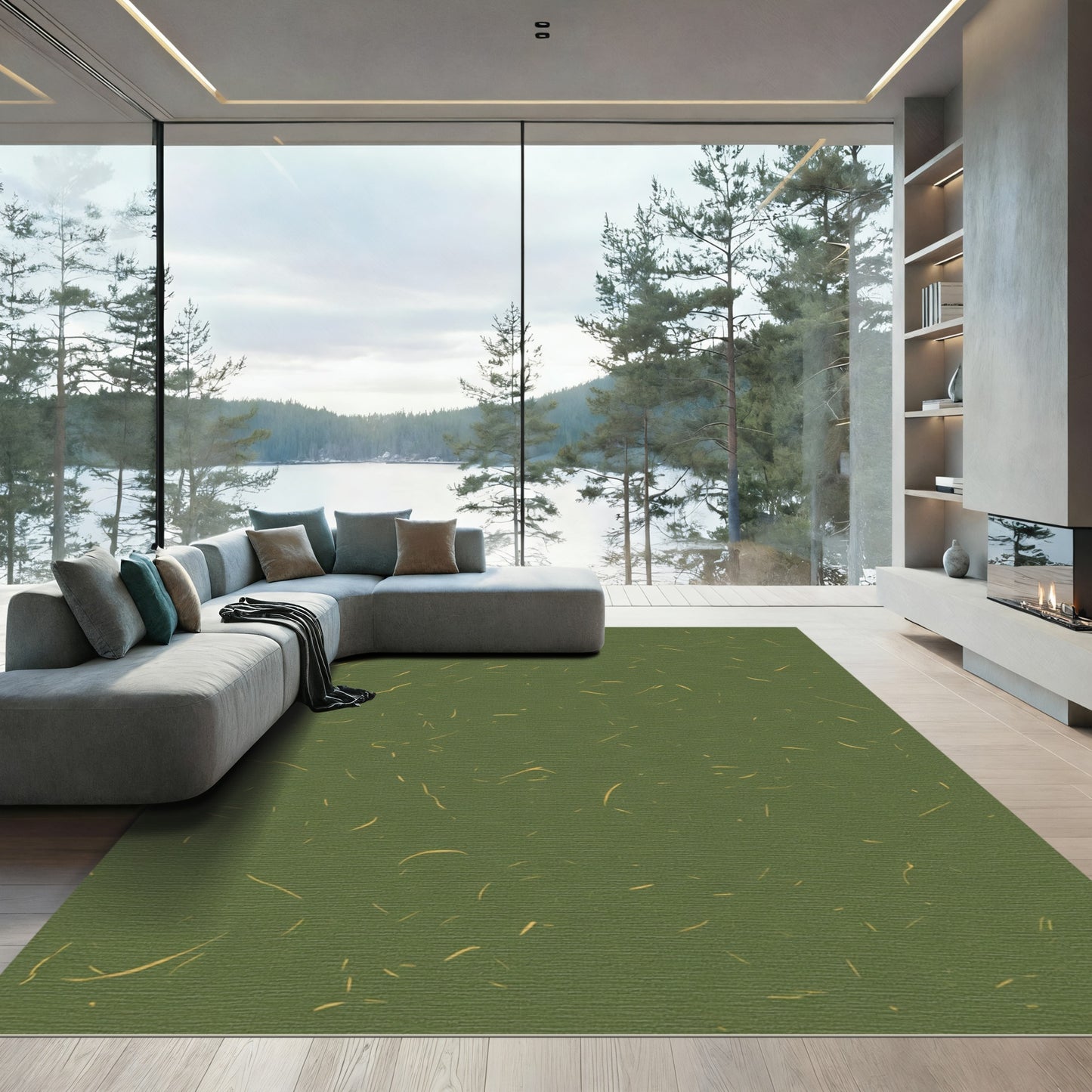 Earthy Green Sparse Brushstroke Rug