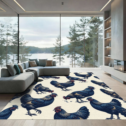 Dark Indigo Rooster Farmhouse Art Rug
