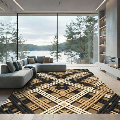Geometric Lattice Diamond Weave Rug