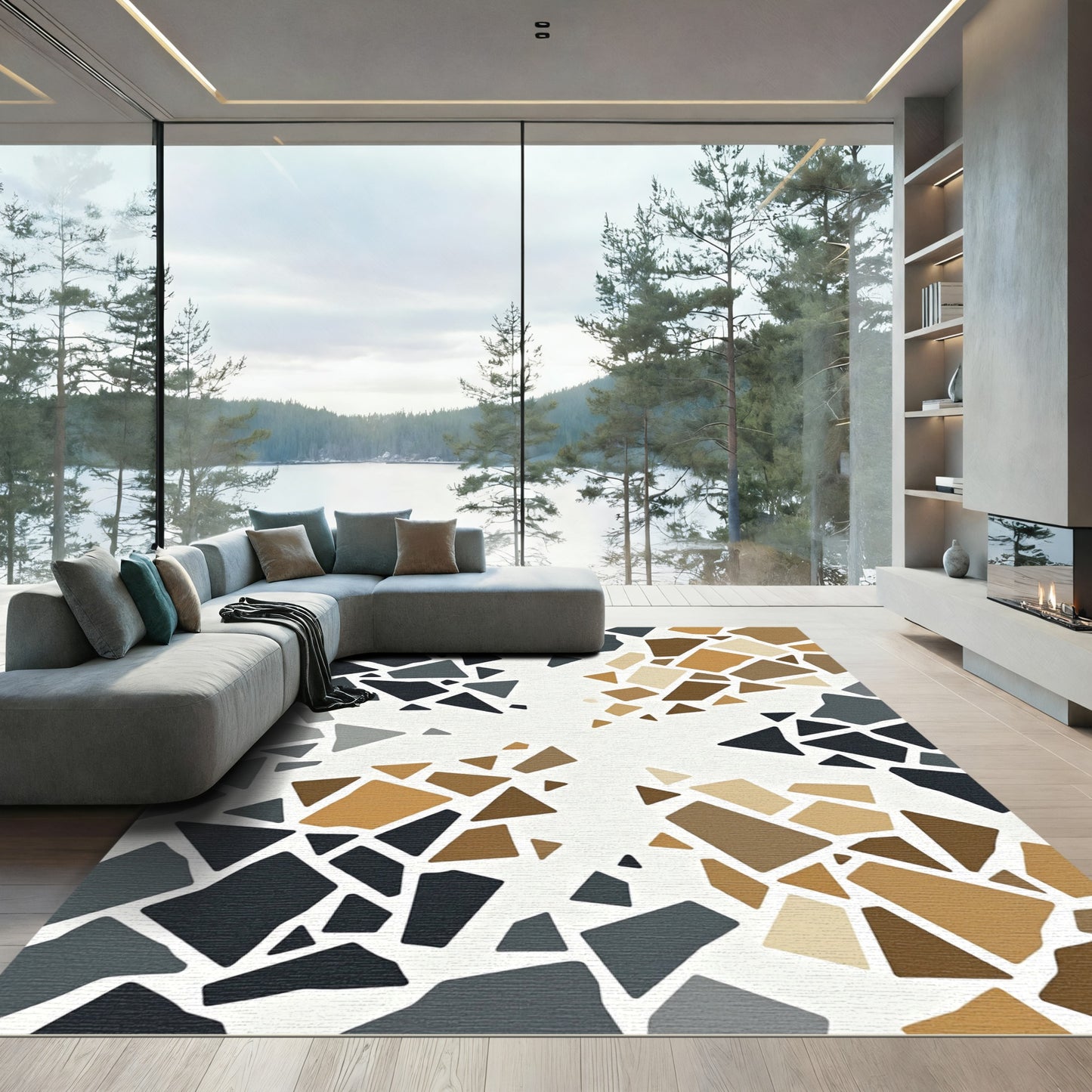 Contemporary Geometric Fragment Earth Tone Rug