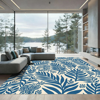 Navy Blue Fern Animal Collage Rug