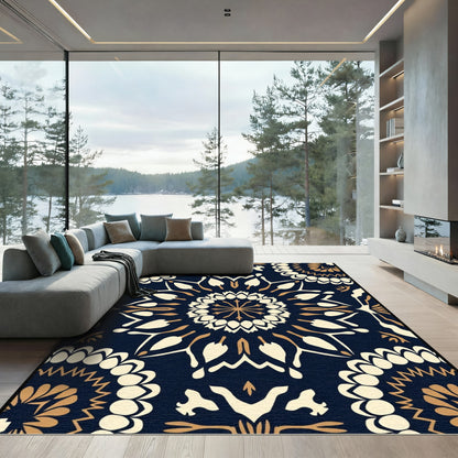 Navy Cream Gold Mandala Medallion Rug