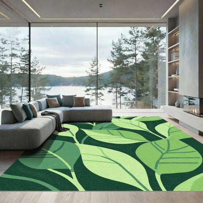 Emerald Green Leafy Foliage Cluster Rug