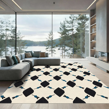 Cream Black Blue Diamond Lattice Rug