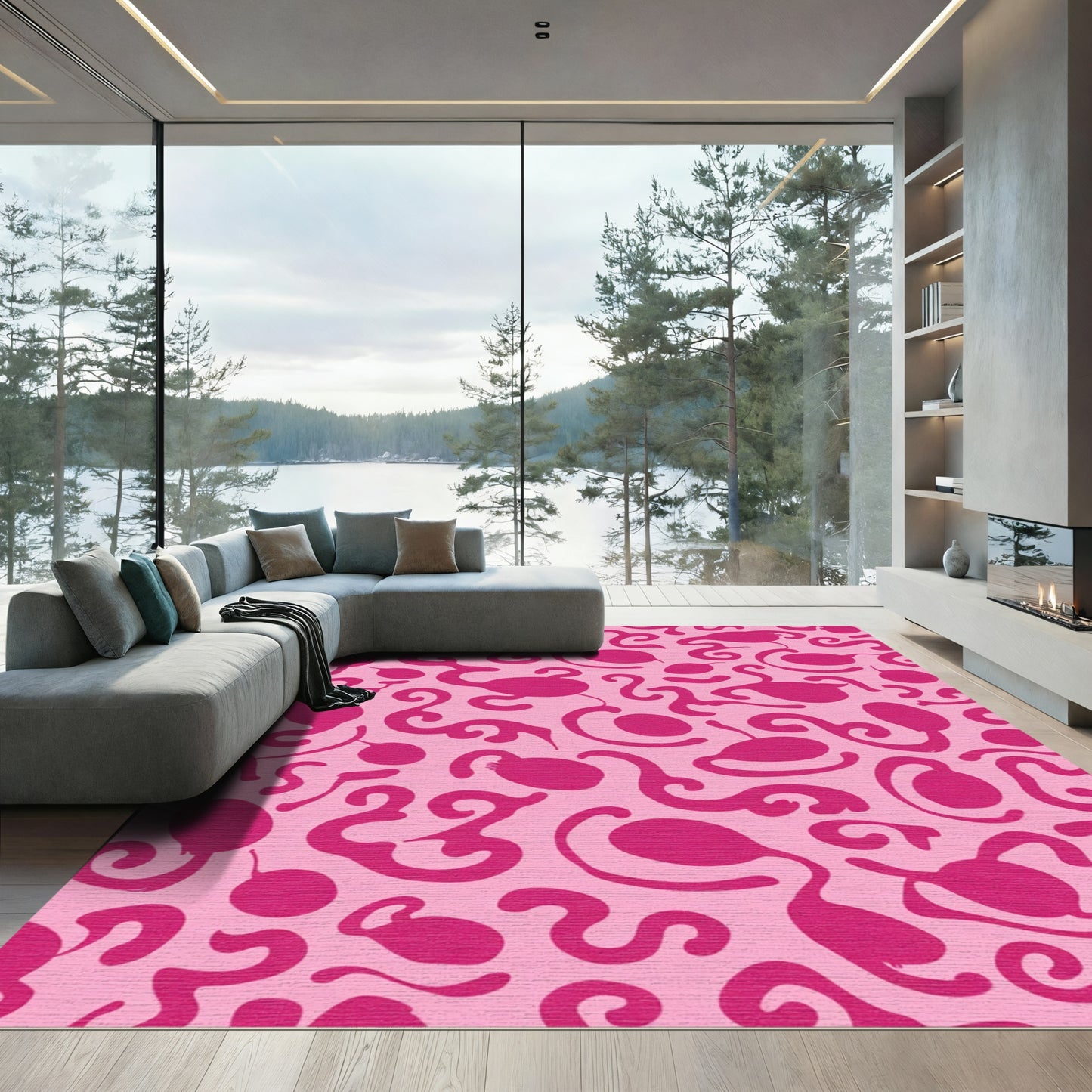 Fuchsia Abstract Organic Swirl Rug