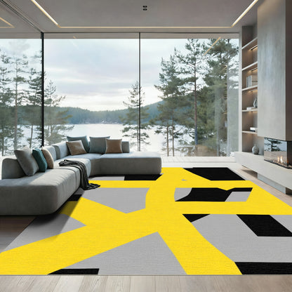 Bold Yellow Gray Geometric Overlay Rug