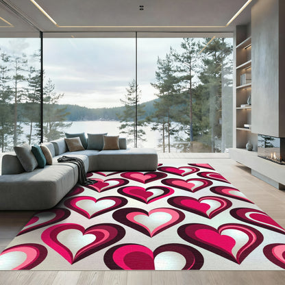 Retro Pink Layered Heart Arrangement Rug