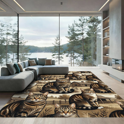 Farmhouse Tabby Cats Barn Scenic Rug