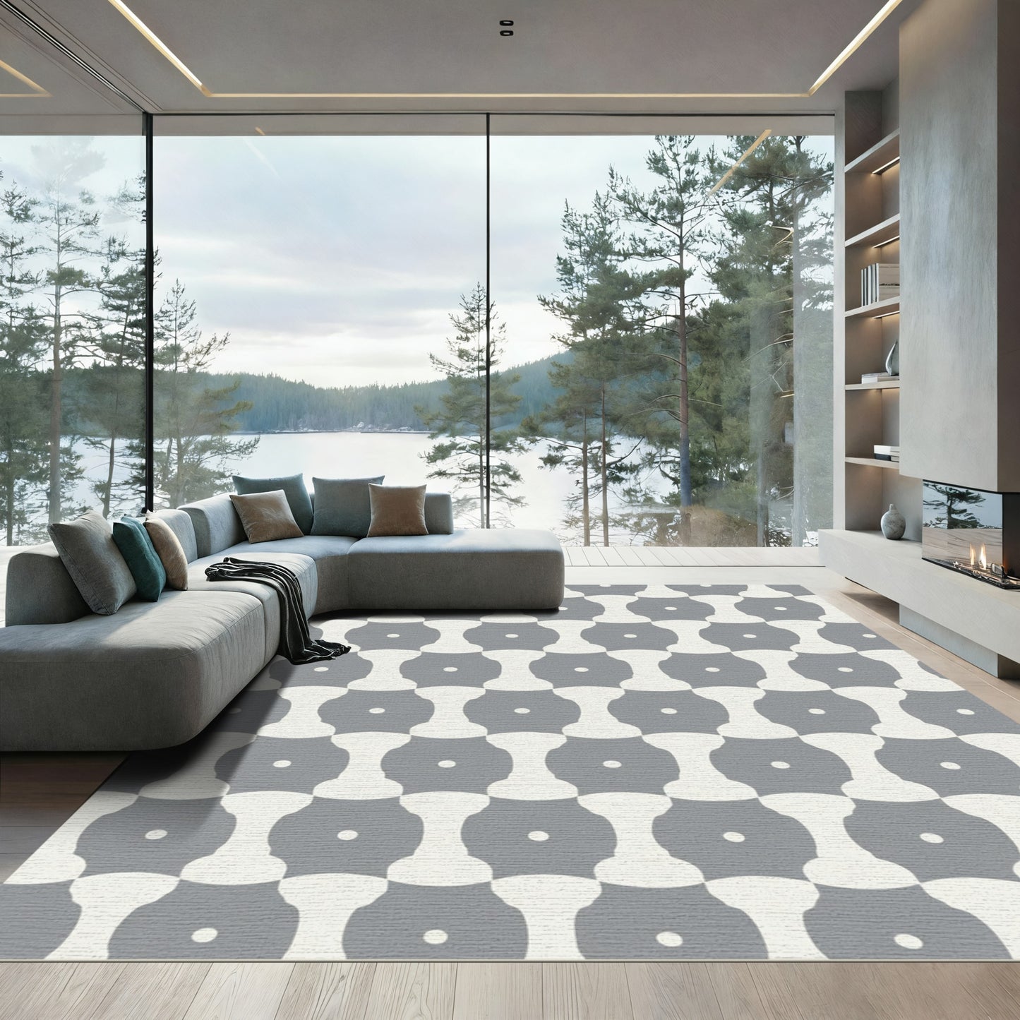 Mid Century Gray Dumbbell Chain Rug