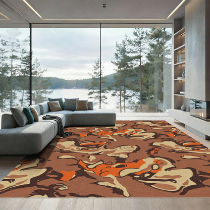 Brown Orange Abstract Camouflage Rug