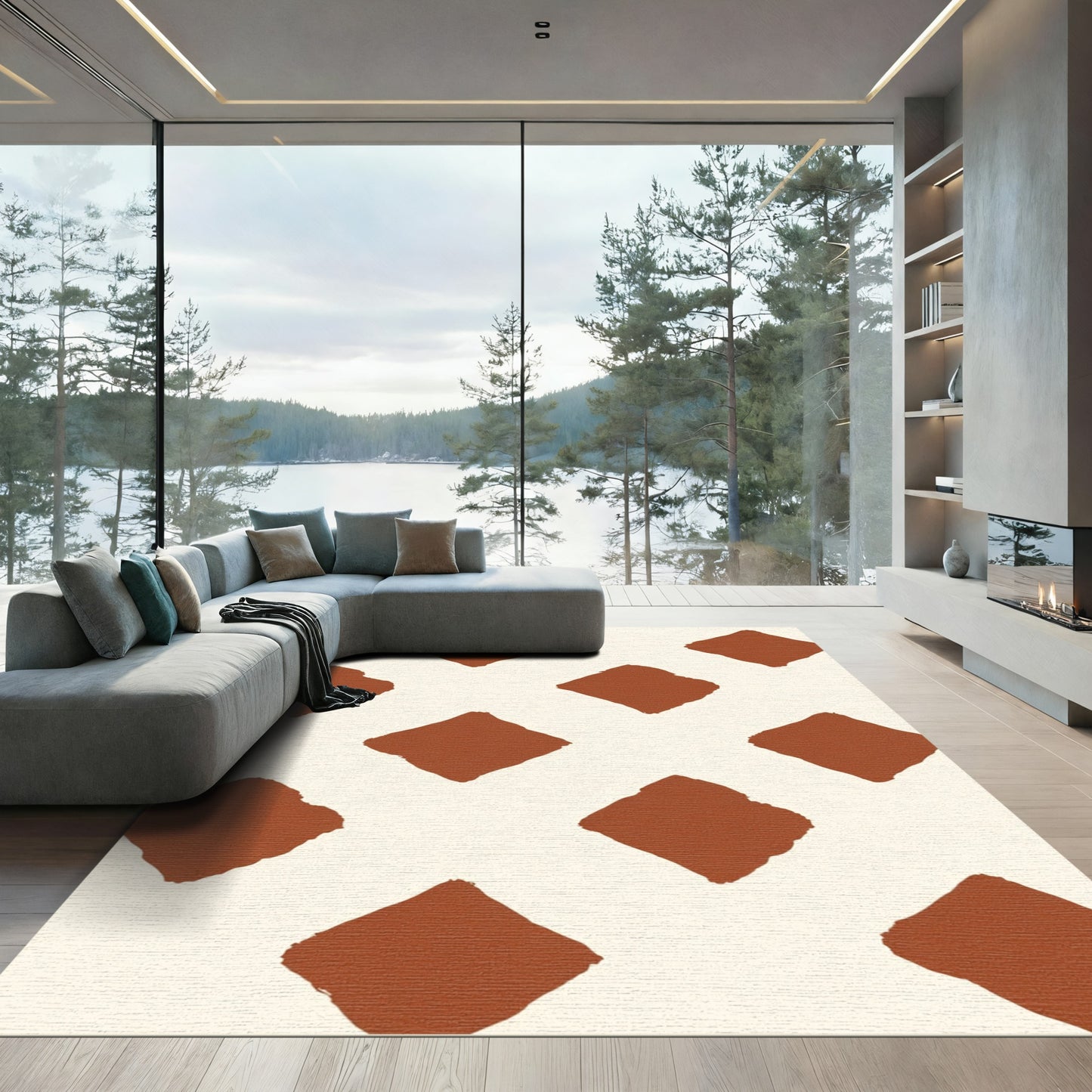Terracotta Diamond Staggered Composition Rug