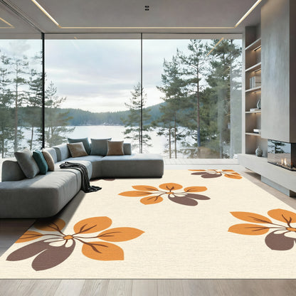 Retro Orange Brown Abstract Floral Rug