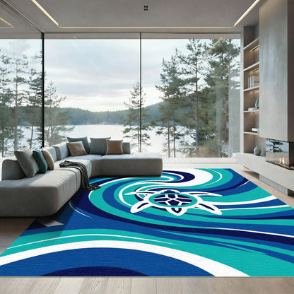 Ocean Turtle Blue Wave Composition Rug