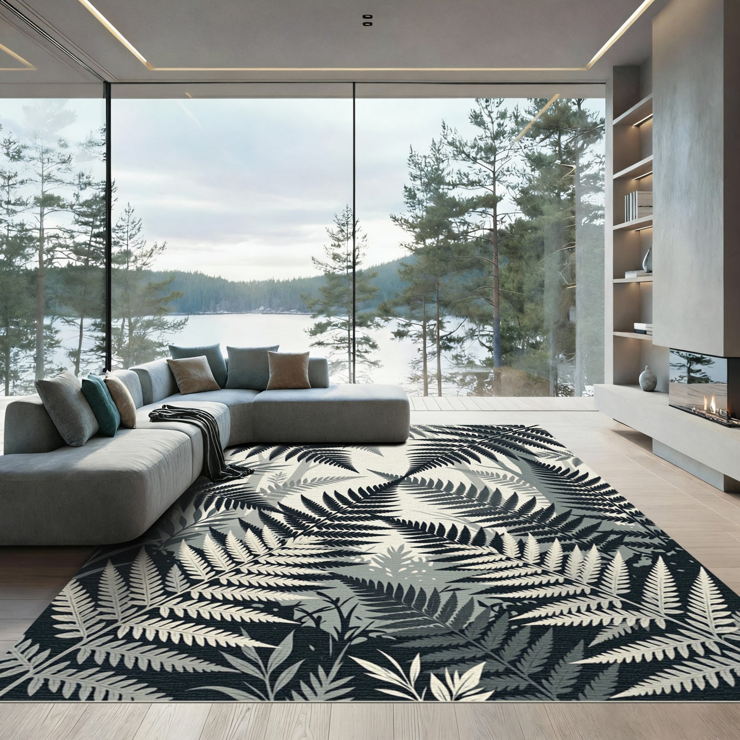 Monochromatic Fern Forest Overlay Rug