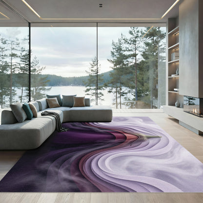Purple Aubergine Swirl Layered Art Rug