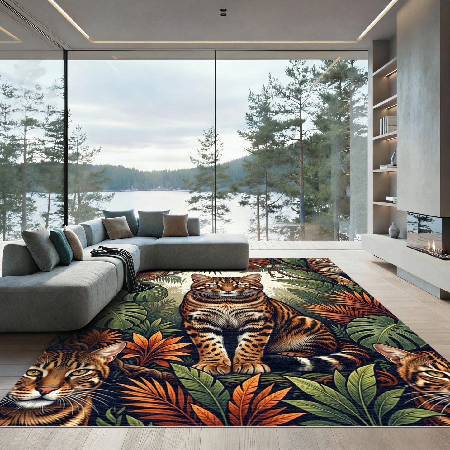 Lush Tropical Jungle Feline Exotic Rug