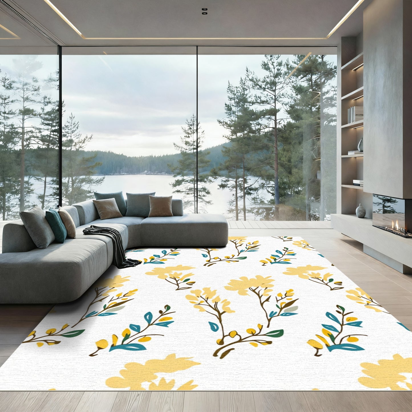 Golden Yellow Branch Blossoms Rug