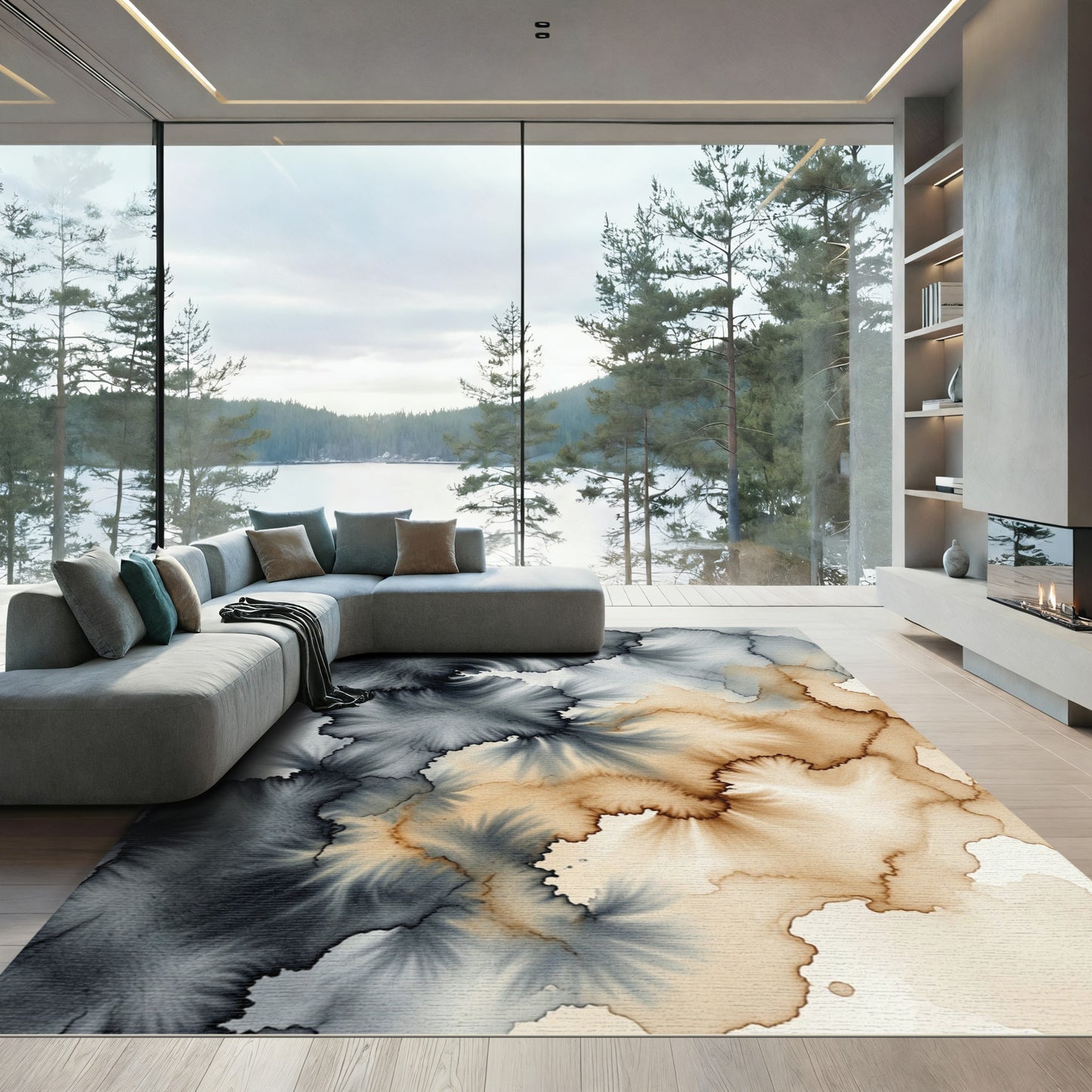 Ethereal Monochrome Ink Abstract Swirl Rug