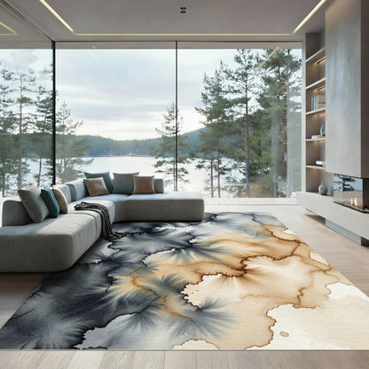 Ethereal Monochrome Ink Abstract Swirl Rug
