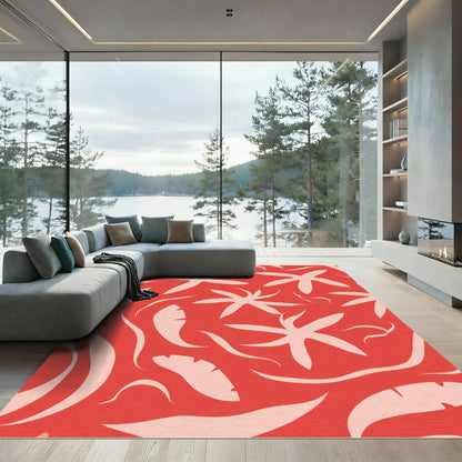 Coral Pink Tropical Foliage Rug